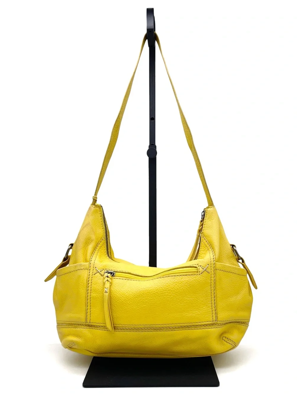 The Sak Kendra Hobo Shoulder Bag Mustard Yellow Leather Slouchy Zip Pocket Purse